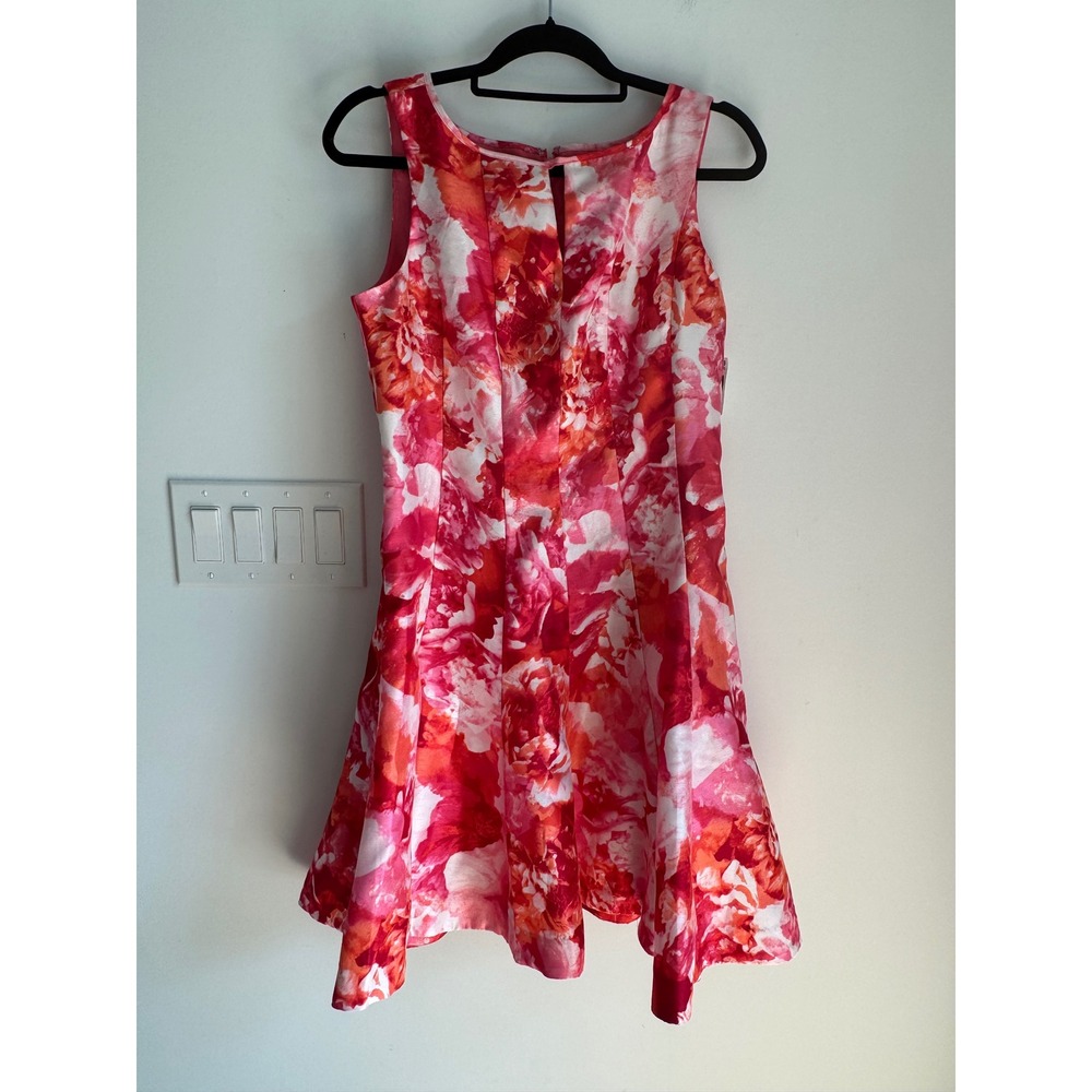 db established 1962 Pink Red Floral Fit and Flare Dress Keyhole Neck Size 10 NEW